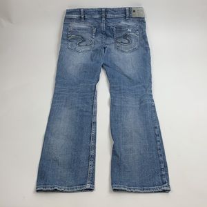 Silver Jeans Suki Mid Straight Distressed Super Stretch Jeans Sz 31 Light Wash